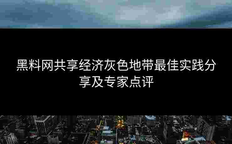 黑料网共享经济灰色地带最佳实践分享及专家点评